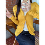 Sweet Babes Yellow Round-Neck Knitted Cardigan Women's Early Autumn Thin Wooden Ear Design Temperamental Coat Beautiful Top