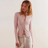 Fashion Hot New Long-Sleeved Round Neck Collar Button Ribs 2025 Women's Autumn And Winter Warm Design Feel Cardigan