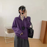 Klein Blue Fake Two Half Zipper Tie Sweater Women Autumn And Winter Design Unique To The Knitted Shirt Top