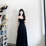 French Black Sling Dress Women's Summer Small Seaside Holiday Temperament Slim Dress