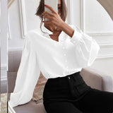 Spring 2025 New Elegant Solid Color Collar Long Sleeve Single-D Row Button Loose Women's Top Shirt Women