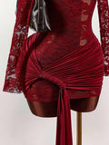 New Temperament Lace Hollow Perspective Splicing Solid Color Body Sex With Short Skirt Dress Dress Woman