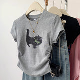 Pure Cotton Gray Shoulder Short-Sleeved T-Shirt Women's Summer 2025 New Small Slim Slimming Blouse