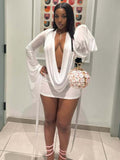 New Mesh Fashion Temperament Banquet Solid Color Dark V Body-In-Body Sexy Ass Skirt Dress Woman
