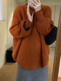 European Goods Lazy Wind Orange Raccoon Velvet Sweater Women's Winter Loose Long-Term Jacket On The Head Temperament Reduction Knitwear Shirt