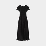 Irregular Strong Texture Silk Silk Cotton Light And Breathable Light And Thin Heavy Industry To Take Folded Flower Buckwl Sleeve Umbrella Dress