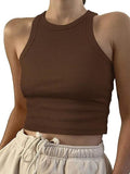 2025 Women's Spring/Summer Short Solid Color Thread Sleeveless T-Shirt Vest