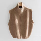Knitted Vest High-Neck Double Zipper Comfortable Simple Early Autumn New Temperament Full Thin Bottom Shirt Vest Top