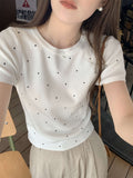 Round Neck Wave Point Short-Sleeved Knitted T-Shirt Girl New Summer Shoulder High-End Small Incense Half-Sleeved Top 2025 Explosion