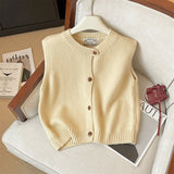 French White Folded Vest Open Shirt Sweater Women Early Autumn Slim Loose Knitted Vest Knitted Vest On The Shoulder