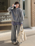 Grey Fake Two-Piece Jacket Suit Women's Hooded 2026 Spring And Autumn New Lazy Slackness Casual Trousers Two Sets