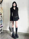 French Babes V Tie With Black Dress Female Waist Repair Temperament High-End Ass Skirt Autumn