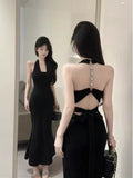 Famous Wind Chain Hanging Neck Evening Dress Fishtail Dress Female Summer Temperament Dress Sexy Sling Bag Hip Dress