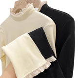 Australian Velvet Splicing Lace Lace Half-High Collar Bottom T-Shirt T-Shirt Women's Autumn And Winter Slimming Thin Warm Inside Cloth