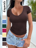 Dili Holiday Round Collar Short-Sleeved Vest T-Shirt Women's Clothing 2025 Autumn And Winter
