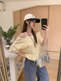 Slanted Shoulder T-Shirt Women's Short Sleeves 2026 Summer New Loose Thin-Skinny Shoulder Blouse