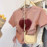 Pure Cotton Pink Shoulder Short-Sleeved T-Shirt Girls Summer New Repair Body Lirts With Thin Skinny Small Man's Short Top