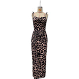 2025 New Women's Open-Drying Folding Sling Dress Summer Sexy Leopard Dress