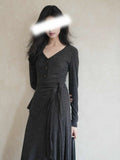 New Long-Staying Chinese Style Chinese Style Knitted V-Necked Tagonal Dress Dress Woman