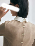 Intellectual College Style Splicing After Opening Buckle Elastic Fake Two Long-Sleeved Knitted Shirt Top Woman