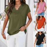 Dili Women's Clothing 2025 Spring And Summer Leisure Commute Solid Color V-Neck Short-Sleeved Top Shirt T-Shirt