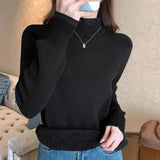 French Gentle Little Scented Sweater Women's New Winter Bottom With Half-High Collar Lace Splicing One Velvet Top