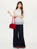 Korean Version Of The White Wave Point BM Lace Splicing Hem Vest Sling Women 2026 Spring New Body-Playing Shirt
