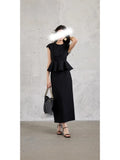 Spring And Summer New Woven Material Hepburn Wind Waist Umbrella-Shaped Top High-Rise Skirt Set