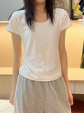 2025 New Short-Sleeved Cotton T-Shirt Girl Shoulder Summer High-End Hottie Clothes