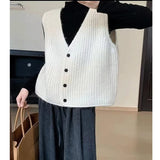 Grey V-Neck Knitted Vest Women's Spring And Autumn 2025 New Autumn And Winter Outside Wearing A Shoulder Sweater Open Shirt